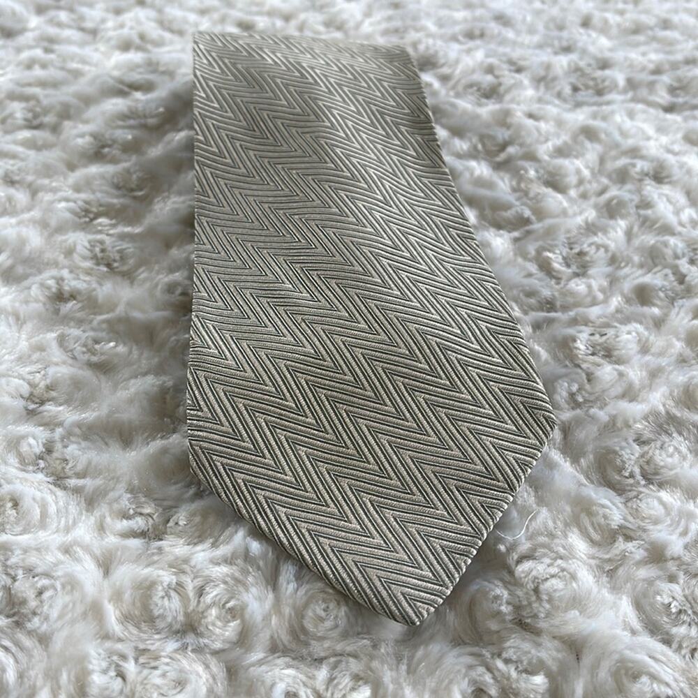 Nino Ferretti Men’s Silk Tie Geometric Print Gray Green Made in Italy